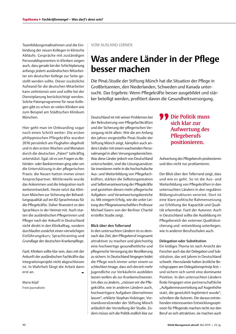 Vorschauseite 1: Vom Ausland Lernen: Was andere Länder in der Pflege besser machen
