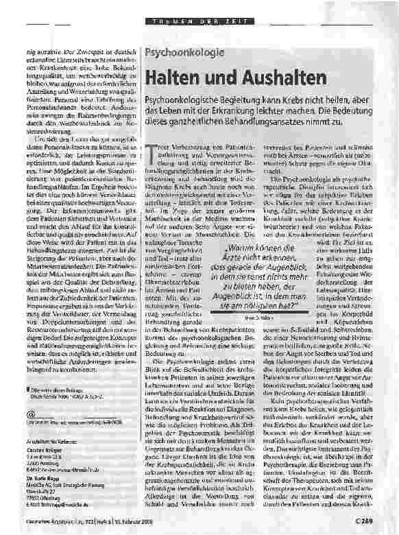 Vorschauseite 1: PsychoonkologieHalten und Aushalten