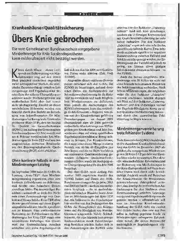 Vorschauseite 1: Krankenhäuser/QualitätssicherungÜbers Knie gebrochen