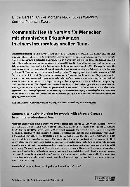 Vorschauseite 1: Community Health Nursing für Menschen mit chronischen Erkrankungen in einem interprofessionellen Team
