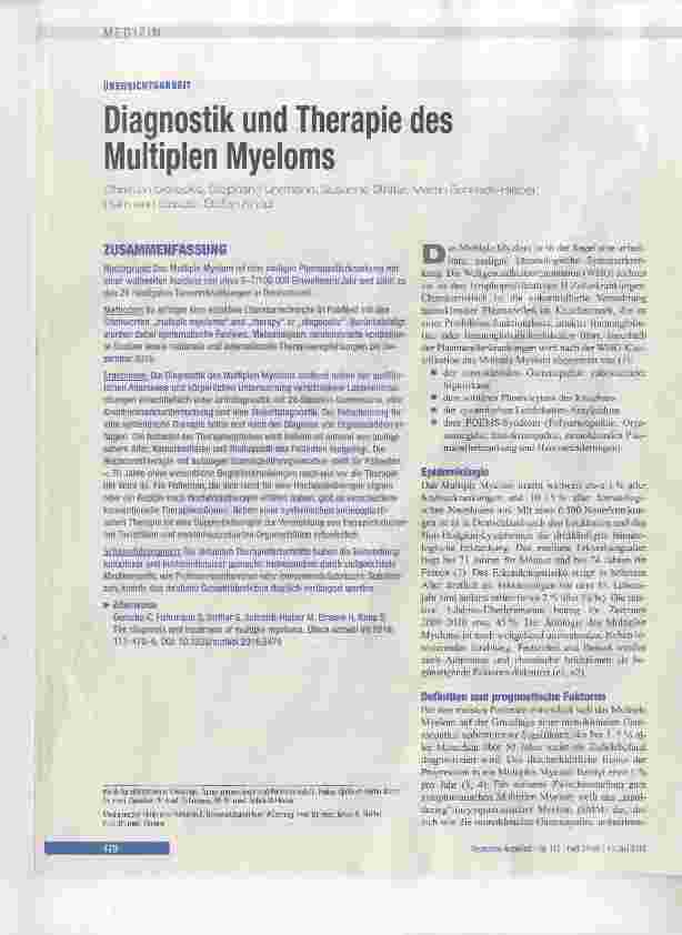 Vorschauseite 1: Diagnostik und Therapie des Muitiplen Myeioms