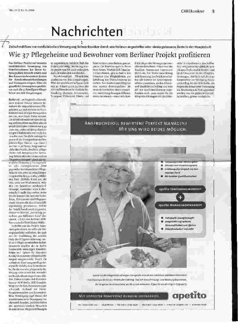 Vorschauseite 1: Wie 37 Pflegeheime und Bewohner vom Berliner Projekt profitieren