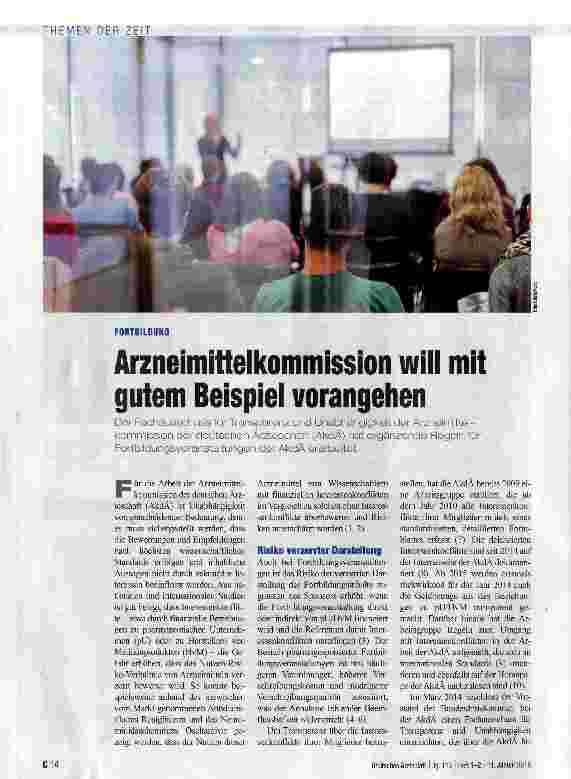 Vorschauseite 1: Arzneimittelkommission will mit gutem Beispiel vorangehen