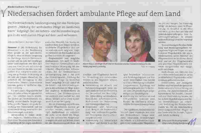 Vorschauseite 1: Niedersachsen fördert ambulante Pflege auf dem Land