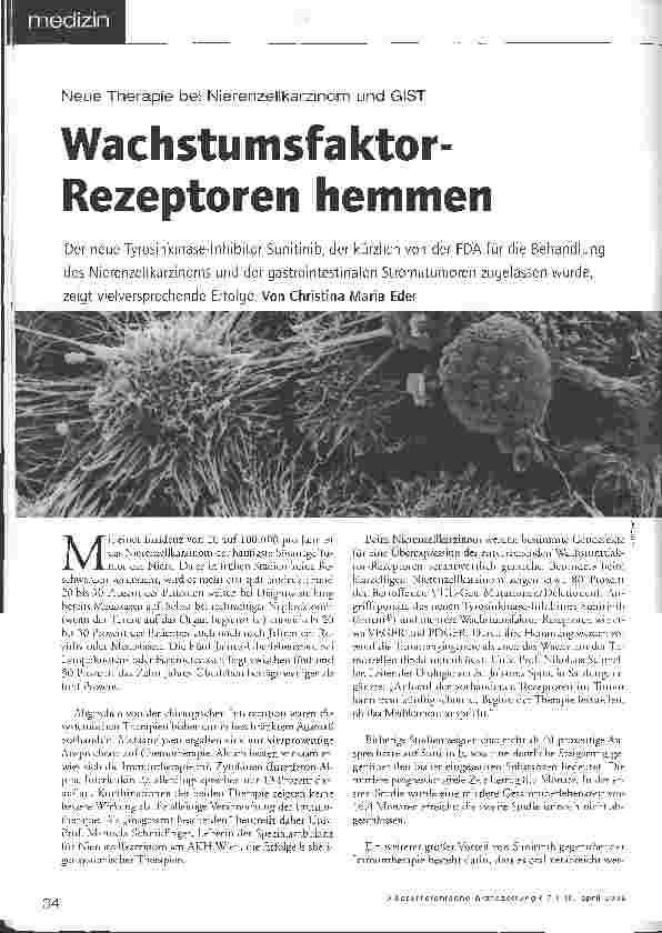 Vorschauseite 1: Neue Therapie bei Nierenzellkarzinom und GISTWachstumsfaktor-Rezeptoren hemmen