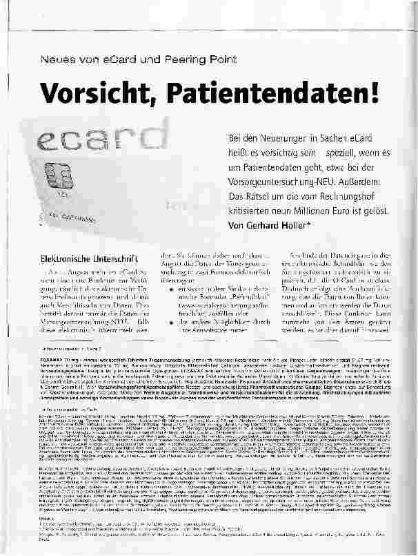 Vorschauseite 1: Neues von eCard und Peering PointVorsicht, Patientendaten!
