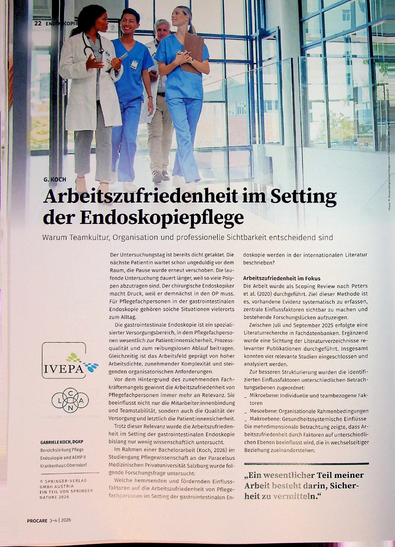 Vorschauseite 1: Arbeitszufriedenheit im Setting der Endoskopiepflege