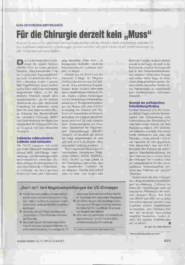 Vorschauseite 1: Für die Chirurgie derzeit kein „Muss“