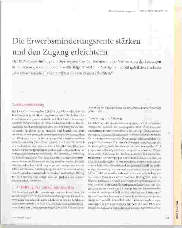 Vorschauseite 1: Die Erwerbsminderungsrente stärken und den Zugang erleichtern
