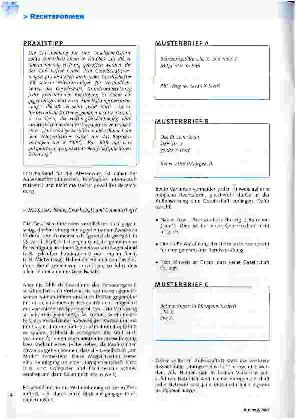Vorschauseite 2: Die richtige Rechtsform finden - Gemeinschaftsbüro, Bürogemeinschaft oder Betreuergesellschaft?