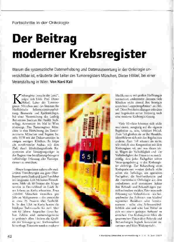 Vorschauseite 1: Der Beitrag moderner Krebsregister