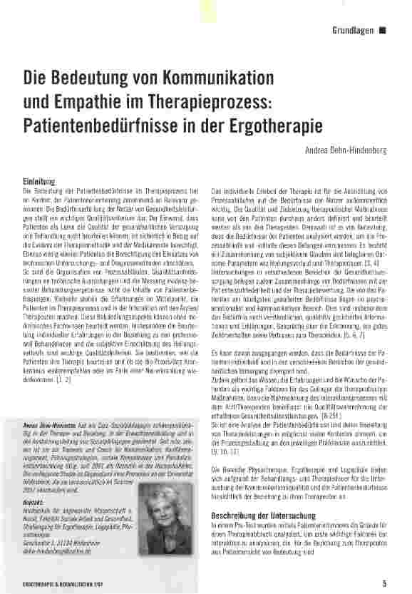 Vorschauseite 1: Die Bedeutung von Kommunikation und Empathie im Therapieprozess: Patientenbedürfnisse in der Ergotherapie