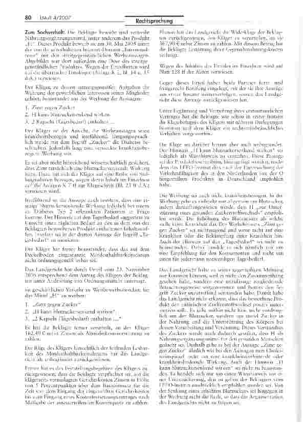 Vorschauseite 2: Zimt gegen Zucker ist unzulässige krankheitsbezogene Werbung