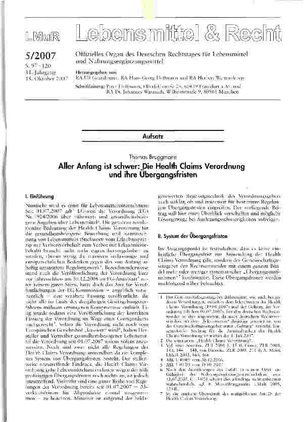 Vorschauseite 1: Aller Anfang ist schwer: Die Health Claims Verordnung und ihre Übergangsfristen