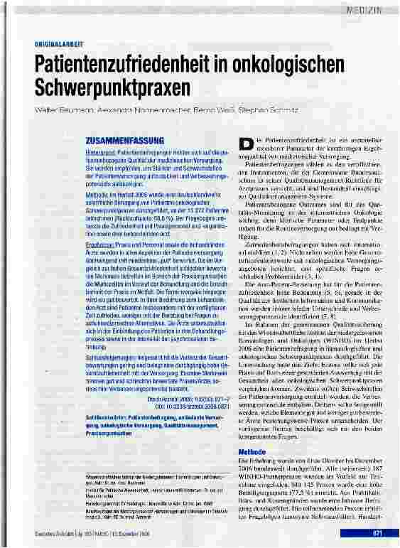Vorschauseite 1: Patientenzufriedenheit in onkologischen Schwerpunktpraxen