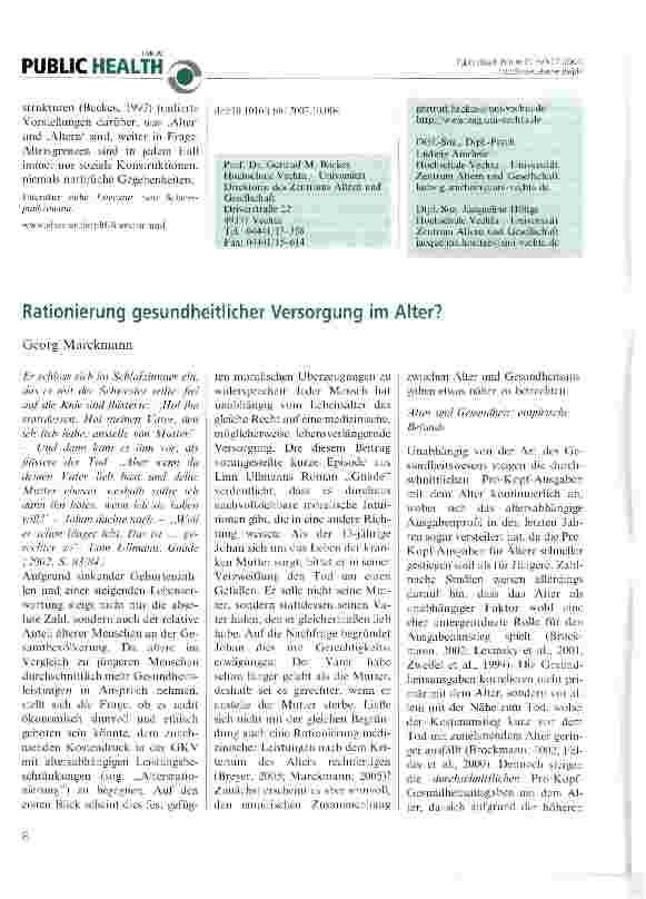 Vorschauseite 1: Rationierung gesundheitlicher Versorgung im Alter?