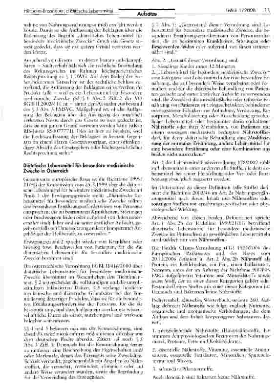 Vorschauseite 2: Österreichischer Oberster Gerichtshof verweigert inhaltliche Stellungnahme zu diätetischen Lebensmitteln für besondere medizinische Zwecke*