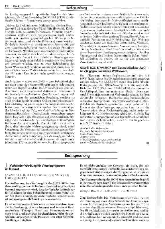 Vorschauseite 3: Österreichischer Oberster Gerichtshof verweigert inhaltliche Stellungnahme zu diätetischen Lebensmitteln für besondere medizinische Zwecke*
