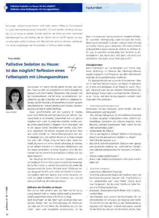Vorschauseite 1: Palliative Sedation zu Hause: Ist das möglich? Reflexion eines Fallbeispiels mit Lösungsansätzen