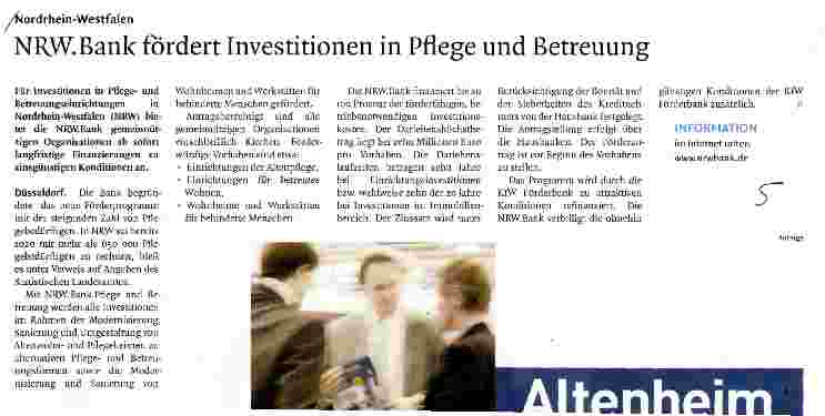 Vorschauseite 1: NRW. Bank fördert Investitionen in Pflege und Betreuung