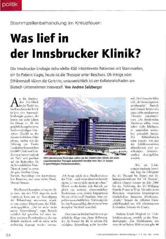 Vorschauseite 1: Was lief in der Innsbrucker Klinik?