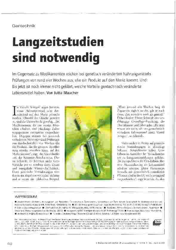 Vorschauseite 1: Langzeitstudien sind notwendig