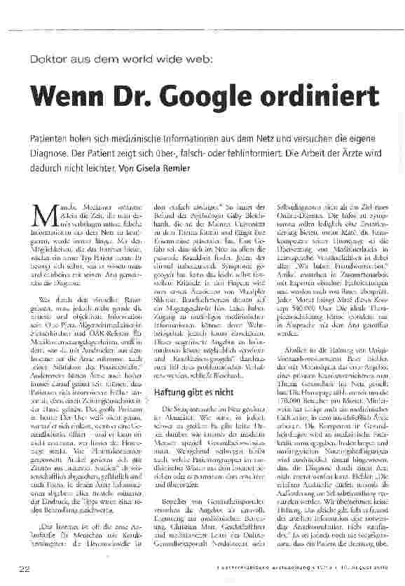 Vorschauseite 1: Wenn Dr. Google ordiniert