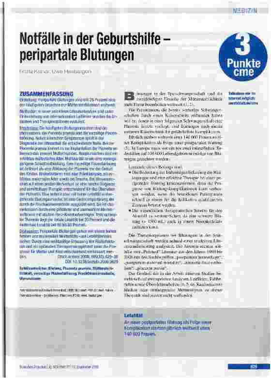 Vorschauseite 1: Notfälle in der Geburtshilfe peripartale Blutungen