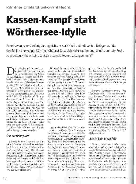 Vorschauseite 1: Kärntner Chefarzt bekommt Recht:Kassen-Kampf statt Wörthersee-Idylle