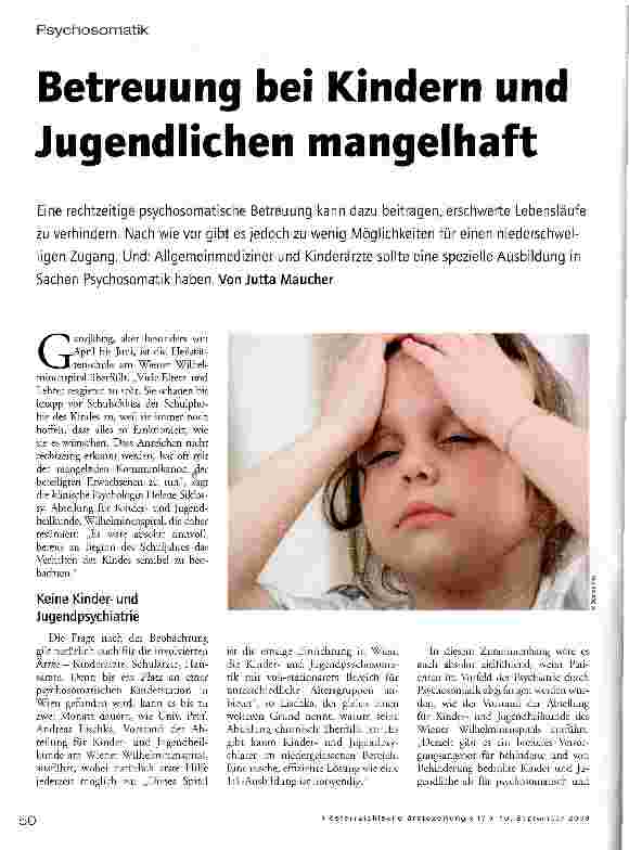 Vorschauseite 1: PsychosomatikBetreuung bei Kindern und Jugendlichen mangelhaft
