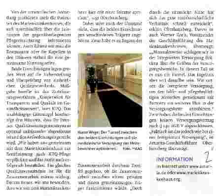 Vorschauseite 2: Klinik und Pflegeheim besiegeln enge Kooperation / Tunnel verbindet EinrichtungenUnterführung eröffnet Synergien