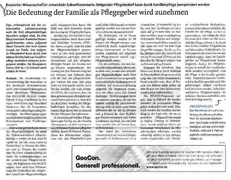 Vorschauseite 1: Die Bedeutung der Familie als Pflegegeber wird zunehmen