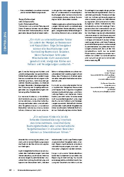 Vorschauseite 3: Datenqualität und strukturierte Prozesse Grundlage für ein aussagekräftiges Controlling