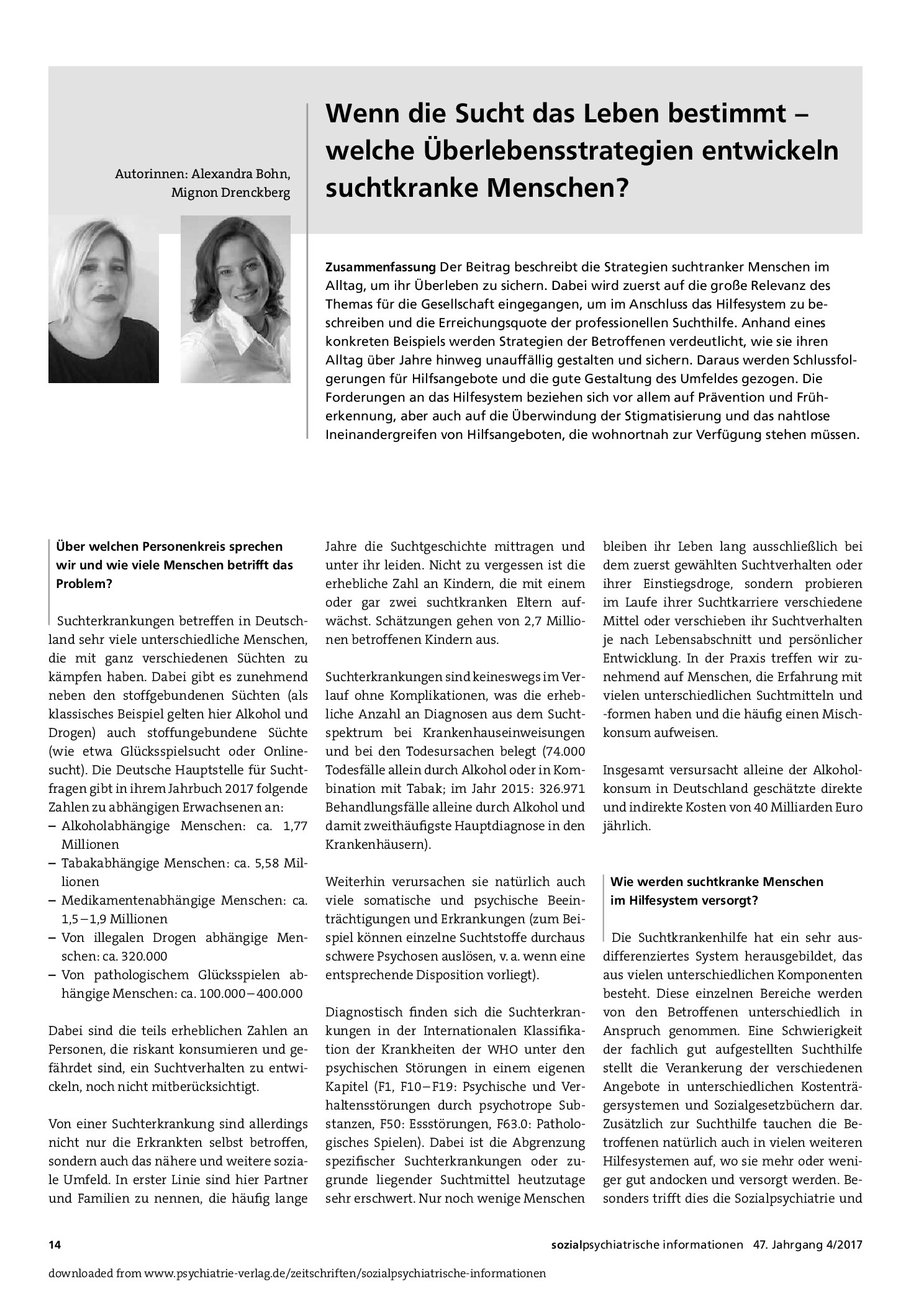 Vorschauseite 1: Wenn die Sucht das Leben bestimmt – Welche Überlebensstrategien entwickeln suchtkranke Menschen?