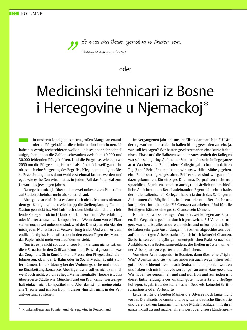 Vorschauseite 1: Medicinski tehnicari iz Bosne i Hercegovine u Njemackoj
