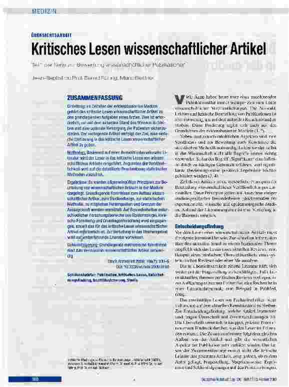 Vorschauseite 1: Kritisches Lesen wissenschaftlicher Artikel