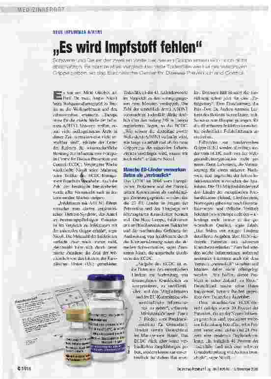 Vorschauseite 1: „Es wird Impfstoff fehlen