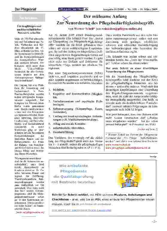 Vorschauseite 1: Der mühsame Anfang ZurNeuordnung des Pflegebedürftigkeitsbegriffs