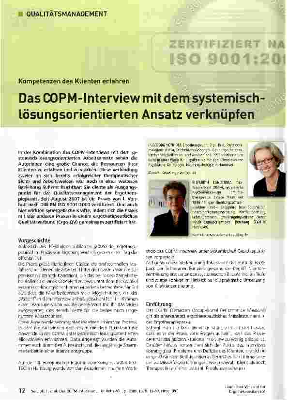 Vorschauseite 1: Kompetenzen des Klienten erfahrenDas COPM-Interview mit dem systemisch-lösungsorientierten Ansatz verknüpfen
