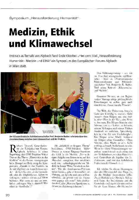 Vorschauseite 1: Medizin, Ethik und Klimawechsel