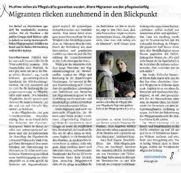 Vorschauseite 1: Migranten rücken zunehmend in den Blickpunkt
