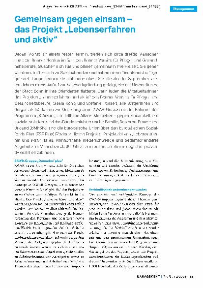 Vorschauseite 1: Gemeinsam gegen einsam – das Projekt „Lebenserfahren und aktiv“