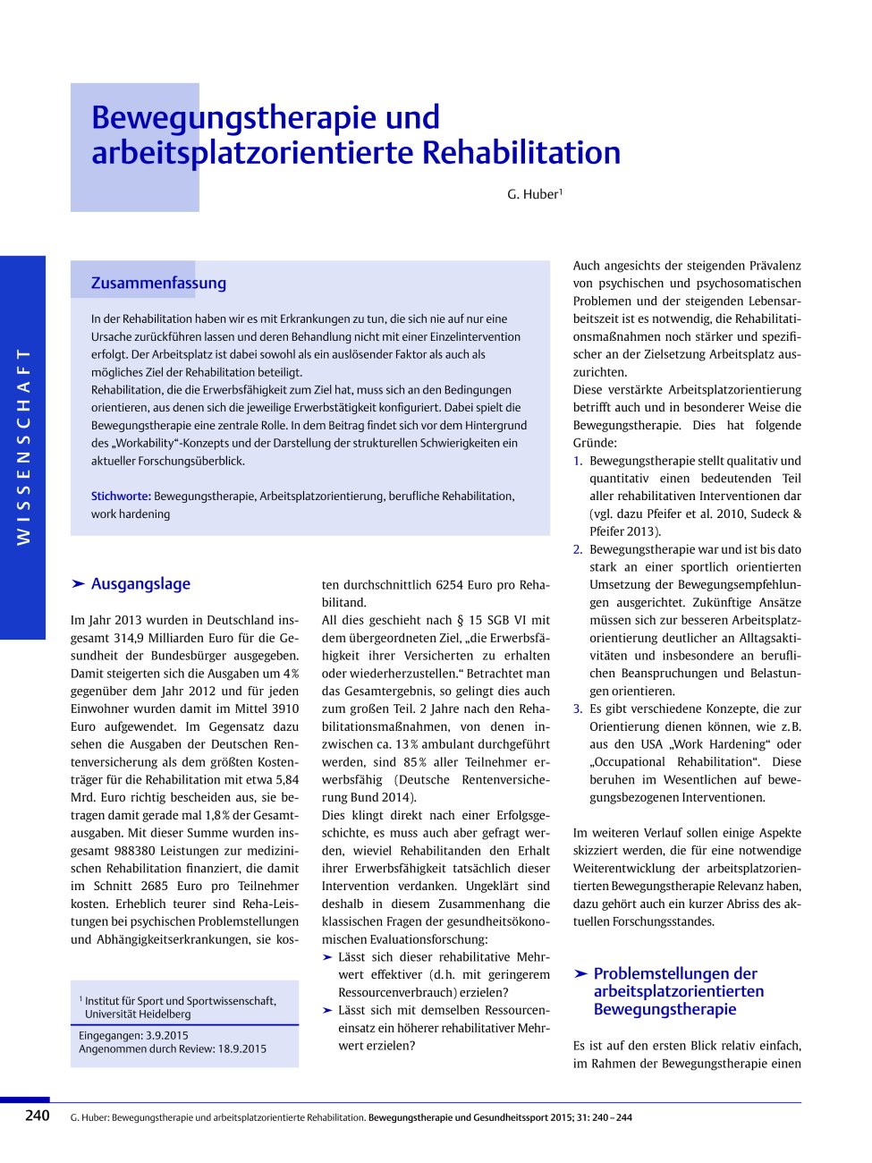 Vorschauseite 1: Bewegungstherapie und arbeitsplatzorientierte Rehabilitation