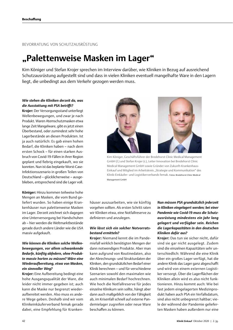 Vorschauseite 1: Bevorratung von Schutzausrüstung: „Palettenweise Masken im Lager“