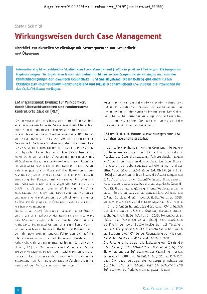 Vorschauseite 1: Wirkungsweisen durch Case Management: Überblick zur aktuellen Studienlage mit Schwerpunkten auf Gesundheit und Ökonomie