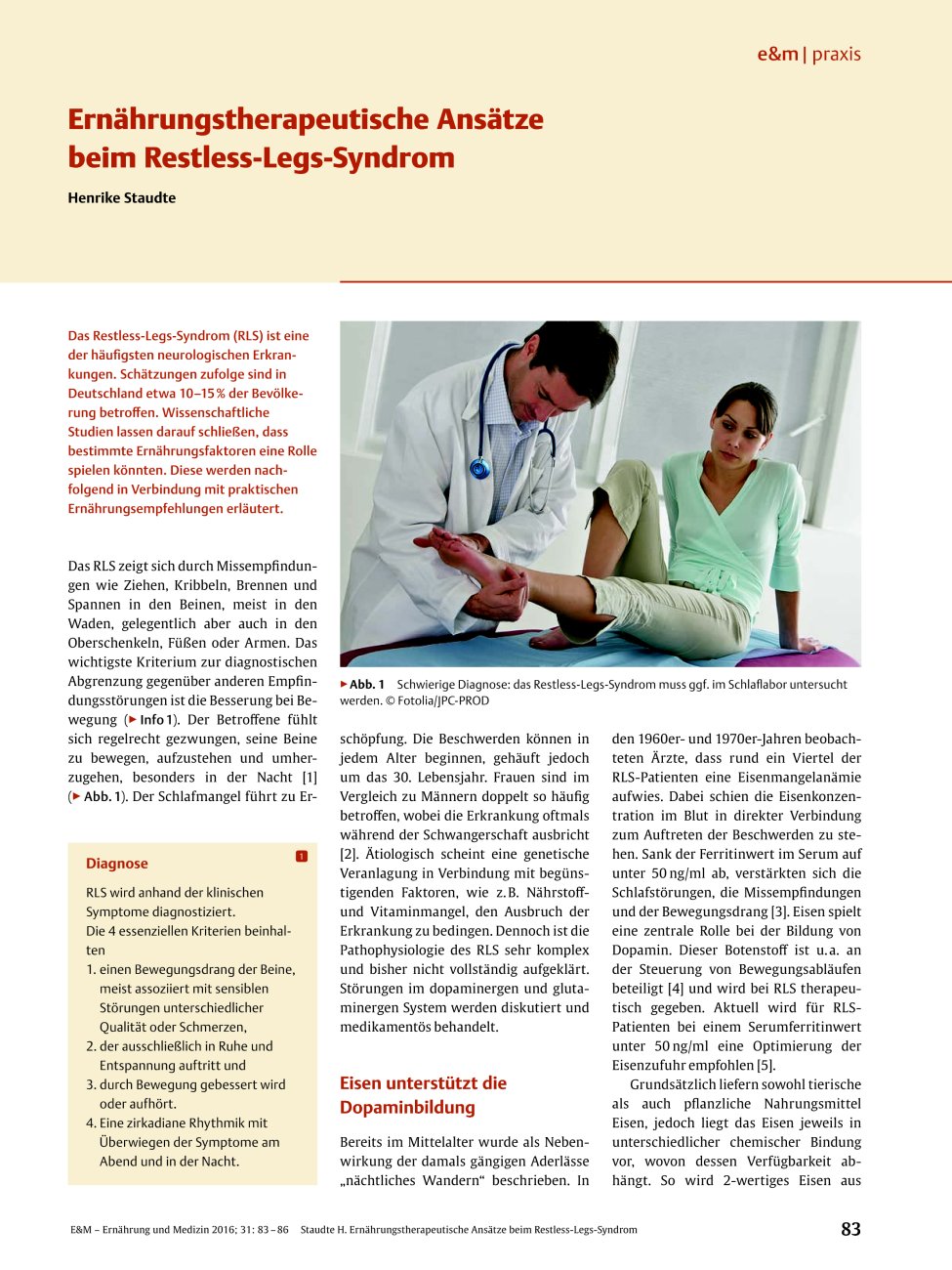 Vorschauseite 1: Ernährungstherapeutische Ansätze beim Restless-Legs-Syndrom