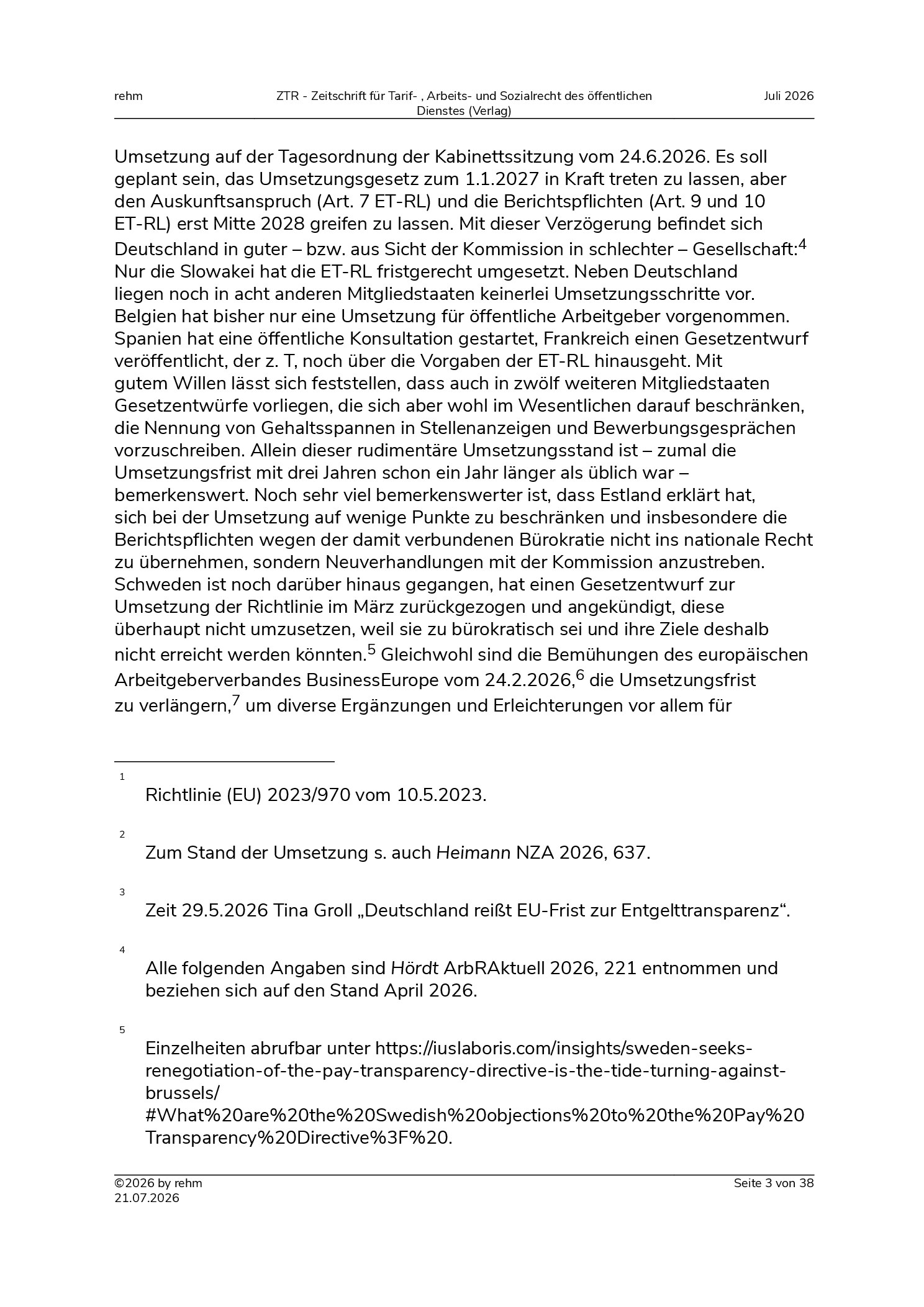 Vorschauseite 3: Die Entgelttransparenz-Richtlinie – Götterdämmerung für die Entgeltordnungen des öffentlichen Dienstes? Ein Zwischenruf aus der Praxis – Teil I