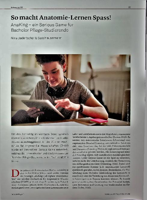 Vorschauseite 1: So macht Anatomie-Lernen Spaß! AnaKing - ein Serious Game für Bachelor Pflege-Studierende.