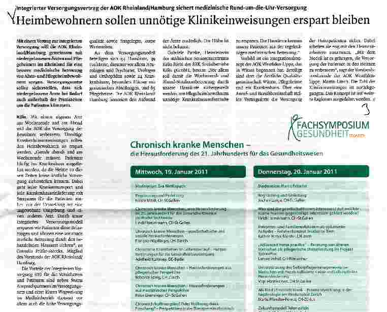 Vorschauseite 1: Heimbewohnern sollen unnötige Klinikeinweisungen erspart bleiben