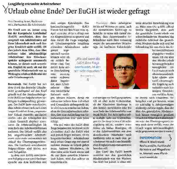 Vorschauseite 1: Urlaub ohne Ende? Der EuGH ist wieder gefragt